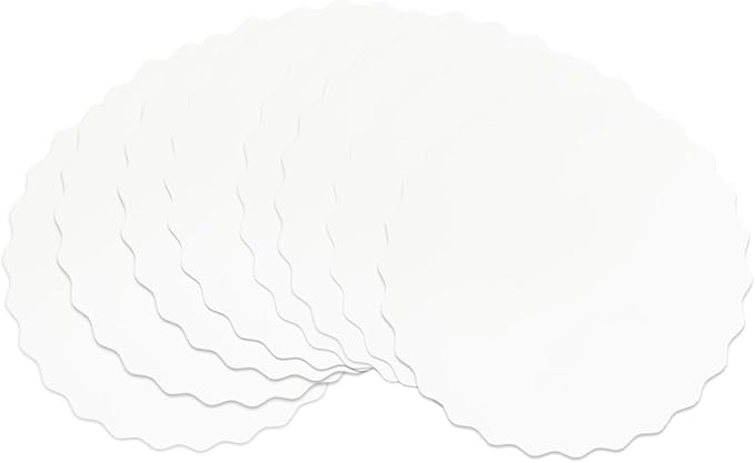 qiqee 10 Inch White Wave Cake Boards Round 50-Packs Circles Rounds Base Food-Grade Cardboard Wave Cake Plate(Thinner But Stronger)