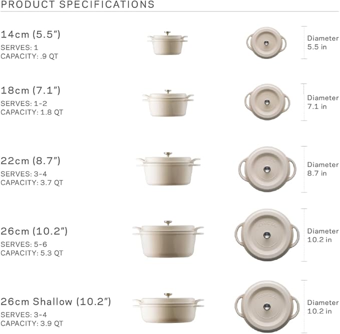 Vermicular Oven Pot | Non-Toxic Enameled Cast Iron Pot | 14cm (0.9 Qt) | Oven-safe | Induction-compatible | Dutch Oven | Made in Japan | Serves 1 | Pearl Brown