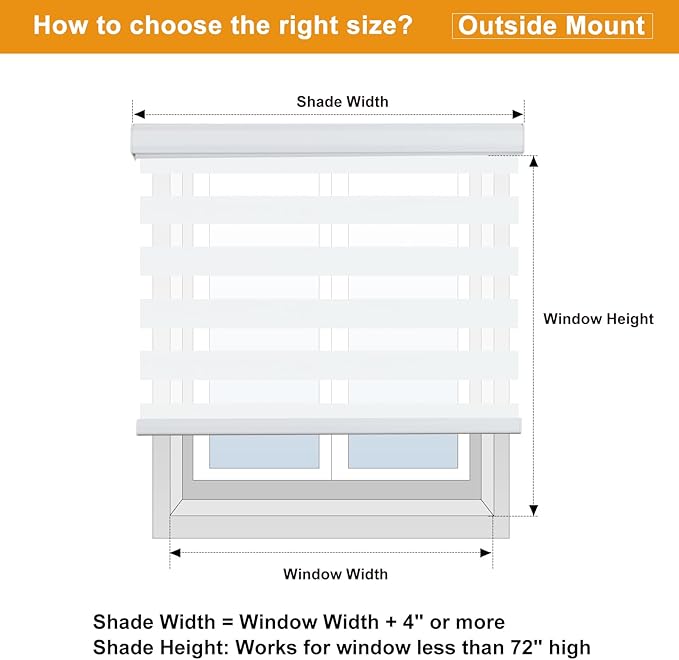 Persilux Zebra Blinds for Windows, Cordless Roller Shades Window Treatments (21" W x 64" H, White) Light Filtering Dual Layer Roller Window Shades Light Filtering Sheer Shades for Home and Office