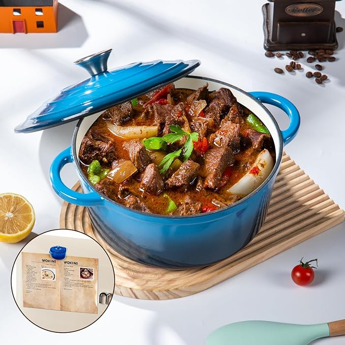 Enameled Cast Iron Dutch Oven Pot with Lid Heavy-Duty Cookware for Bread Baking, Braising, Stews, Roasting,4QT,blue