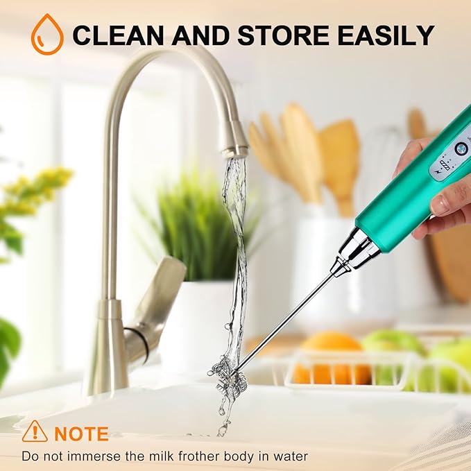 YUSWKO Handheld Milk Frother for Coffee, Rechargeable Drink Mixer with 3 Heads 3 Speeds Electric Coffee Frother For Latte, Cappuccino, Hot Chocolate, Egg