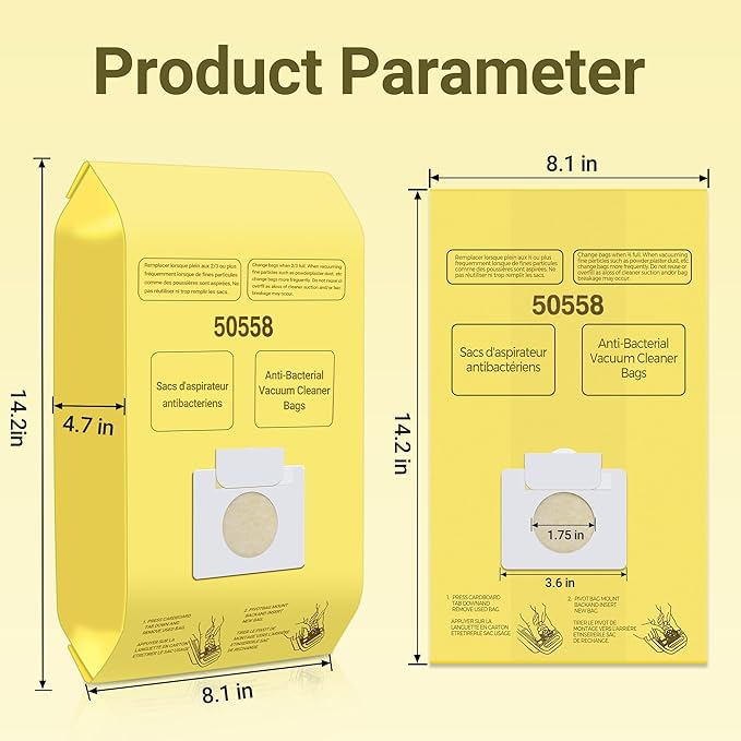 50558 Canister Vacuum Bags Replacement for Kenmore Canister Type C/Q 5055, 50555, 50557, 50558 and PanaΒ·sonic Type C-5, C-18, 200 Series, 400 Series, 600 Series, 800 Seires Vacuum - 12 Pack