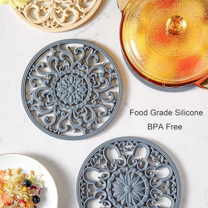 Extra Thick Silicone Trivet Mat for Hot Dishes, Hot Pots and Pans, Pot Holder, Hot Pad to Portect Your Table and Countertop, Kitchen Decor and Accessories,Chocolate Brown,Set of 3