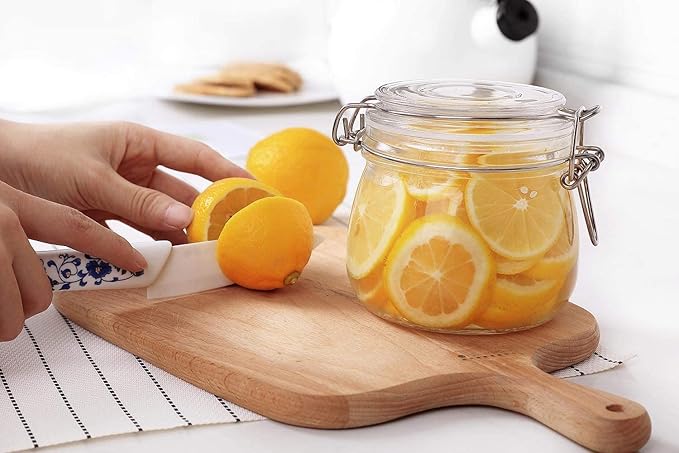 ComSaf Airtight Glass Canister Set of 3 with Lids 34oz Food Storage Jar Square - Storage Container with Clear Preserving Seal Wire Clip Fastening for Kitchen Canning Cereal,Pasta,Sugar,Beans,Spice