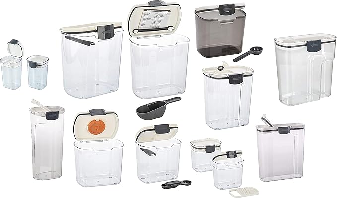 Progressive ProKeeper Baker's Airtight Kitchen Storage Canister Container Set for Flour, Sugar & More, Keeps Ingredients Fresh, with Accessories (Multicolor, 13- Piece)