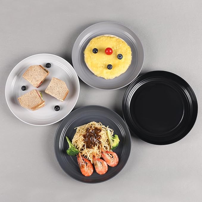 12 Pcs Unbreakable Deep Dinner Plates Set, 9 inch Reusable Plastic Wheat Straw Plates, Microwave and Dishwasher Safe Plate for Kitchen, Lightweight Plate for Dessert, BPA Free, Light Gray