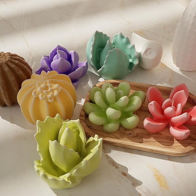8 Pack Flower Succulent Candle Mold Resin Casting Silicone Molds for Home Decor & Candle Making Wave Spiral Mold