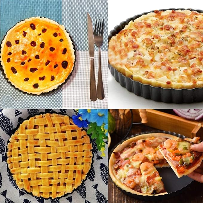 Tart Pan, 9 Inch Tart Pans, Non-Stick Removable Loose Bottom Carbon Steel 9In Tart Pan, The 9.5 Inches at the Top and 9 Inches at the Bottom, With a Depth of 1.1 Inches.