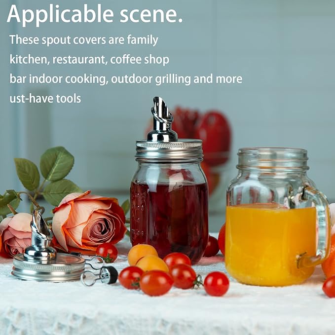 Mason Jar Pour Spouts. free flow Mason Jar Pour Spouts, for spout mason jar wide mouth 86 mm dispenser germination cover. Suitable for any liquid,jars not included (2 stainless steel Silver)