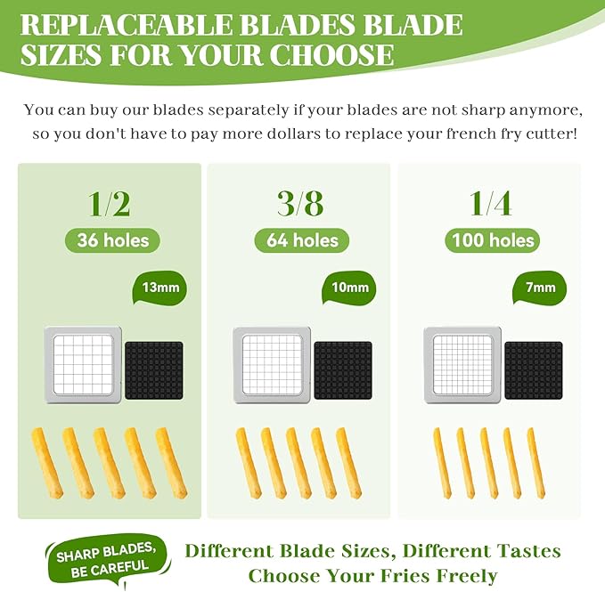 Commercial French Fry Cutter, Heavy Duty Potato Slicer with 3/8Inch Blade, Stainless Steel Potato ChopperFrench Fries Cutter with Suction Feet,