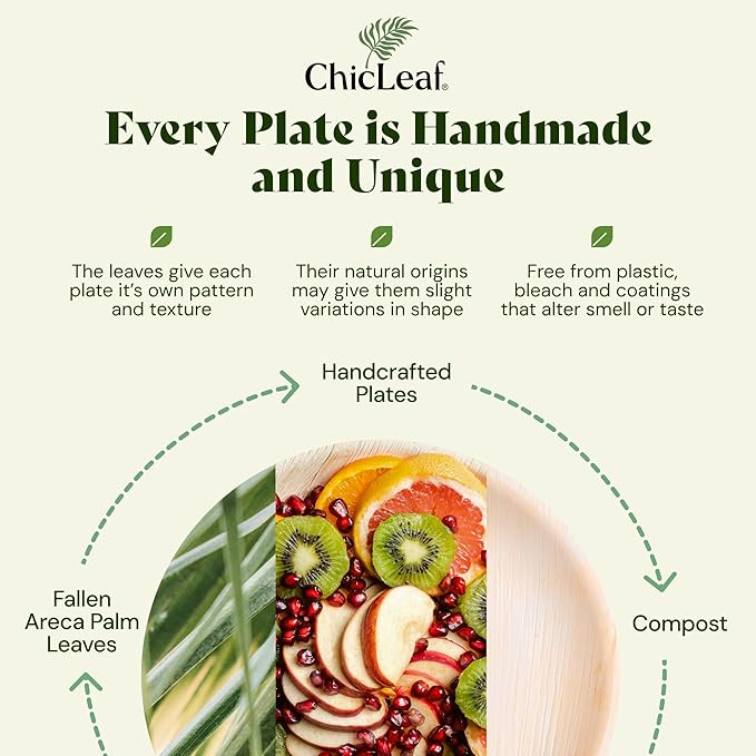 Chic Leaf Square Bamboo Palm Leaf Disposable Plates - 8" Pack of 100 - Biodegradable & Compostable Dinnerware - Disposable Party & Appetizer Plates - Eco-Friendly Dessert Trays