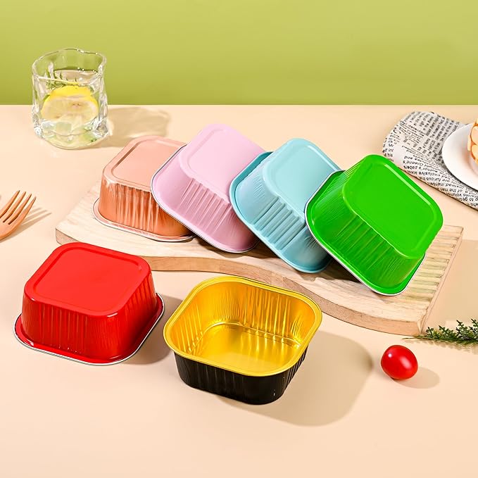 Mini Cake Pans With Lids (10oz,40 Pack) Aluminum Foil Square Cupcake Liners Brownie Baking Cups,Disposable 4βx4β Large Cupcake Pan,Jumbo Muffin Tin Ramekins Holders