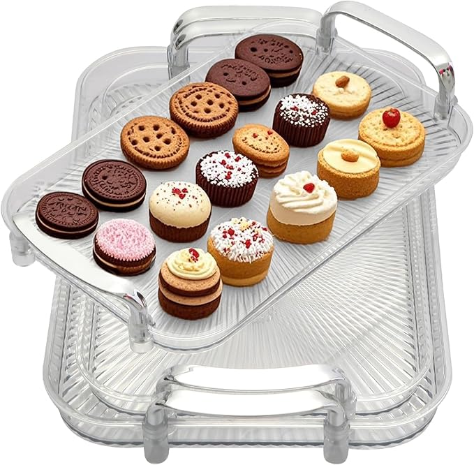 Serving Tray with Handles Set of 3 Rectangular Large Serving Platters 16.5/14.9/13.2 Inch White Plates for Dinner, Party, Entertaining, Transparent