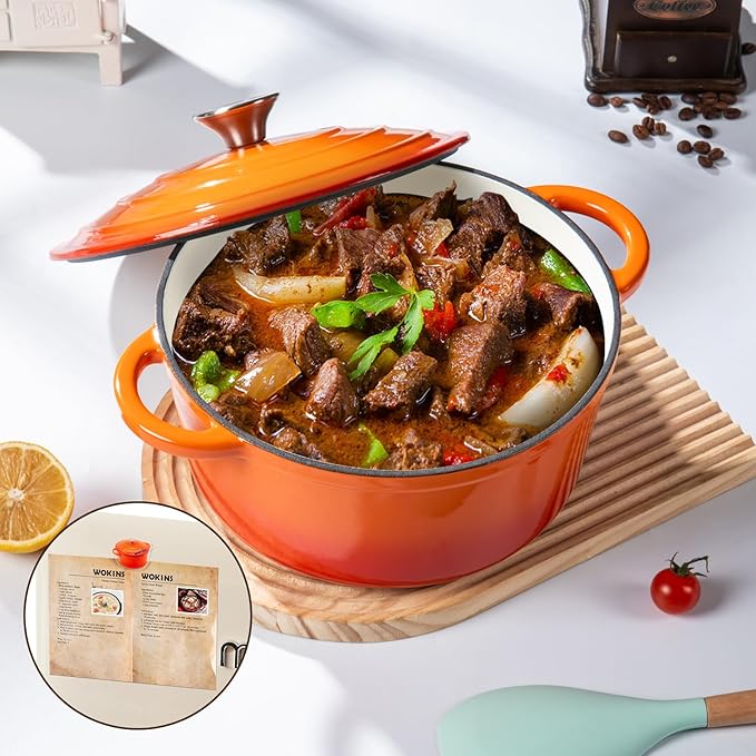 Enameled Cast Iron Dutch Oven Pot with Lid Heavy-Duty Cookware for Bread Baking, Braising, Stews, Roasting,5.5QT,orange