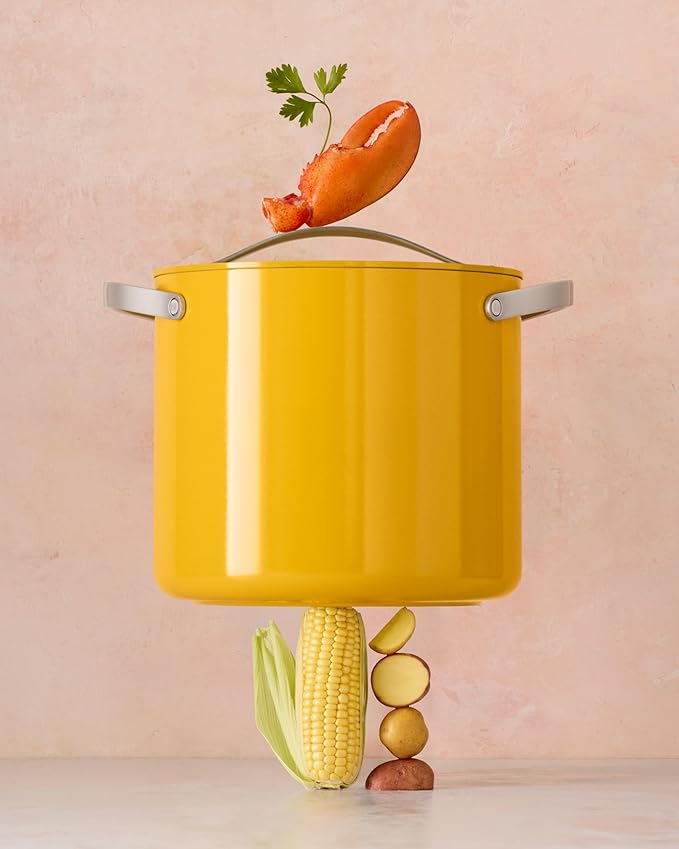 Caraway Stock Pot - 12 Qt Ceramic Coated Pot With Lid - Fee From Forever Chemicals - Large Pot for Bigger Batches - Gray