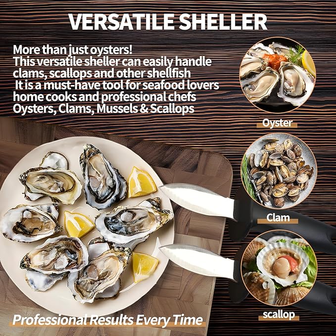 Oyster Knife Shucker Oyster Shucking Tool Perfect for Opening Clams, Mussels, Scallops, Shellfish Ideal for Home Kitchens, Raw Bars & Chefs(2 Pack)