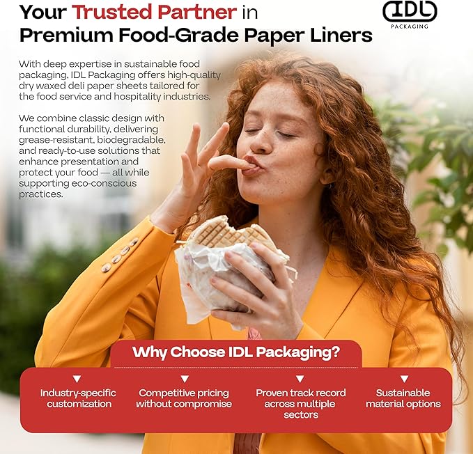 White Deli Paper Sheets, 12" x 12" (250 pcs.) - USA-Made Premium Food Basket Liners - PFAS-free Grease Resistant Deli Paper Sheets for Snack & Baking Wrap, Picnic & Party by IDL Packaging