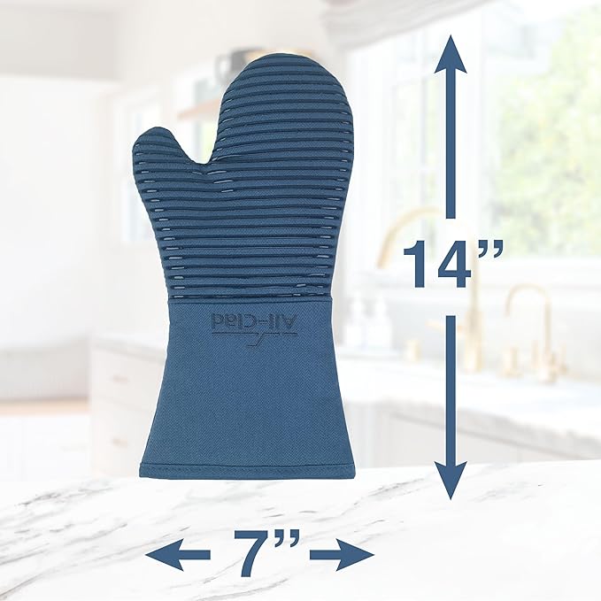 All-Clad Premium Silicone Oven Mitt: Heat Resistant to 500 Degrees - 100% Cotton & Silicone, 14"x7" Pot Holder for Kitchen and Barbeque, (1-Pack), Indigo