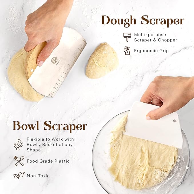 Sourdough Bread Baking Supplies and Starter Kit - Ultimate Bread Making and Sourdough Starter Kit with Proofing Baskets, Sourdough Jar, Bread Lame, Scrapers and Danish Whisk