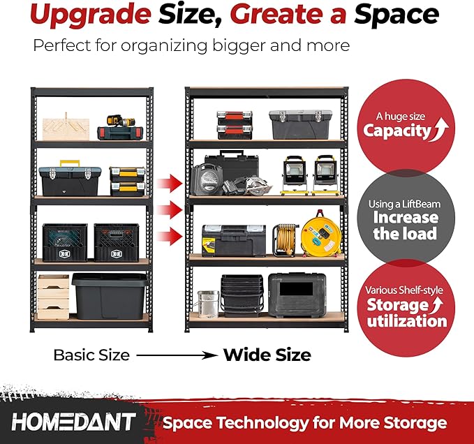 HOMEDANT 5 Tier Laminated Boltless Heavy Duty Garage Storage Adjustable Wide Size Metal Shelving Unit Utility Rack Shelves Organization Multipurpose Shelf Shed Warehouse 47.7"W x 18.2"D x 71.3"H 1Pack