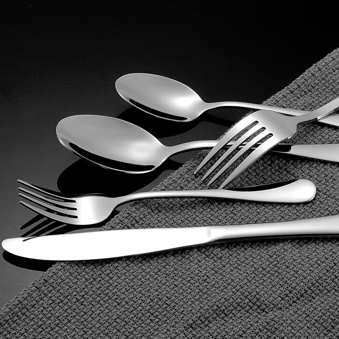 60 Piece Silverware Set for 12, Premium Stainless Steel Flatware Set, Eating Utensil Sets with Steak knives, Cutlery Tableware Service Include Fork Knife Spoon Set, Mirror Polished