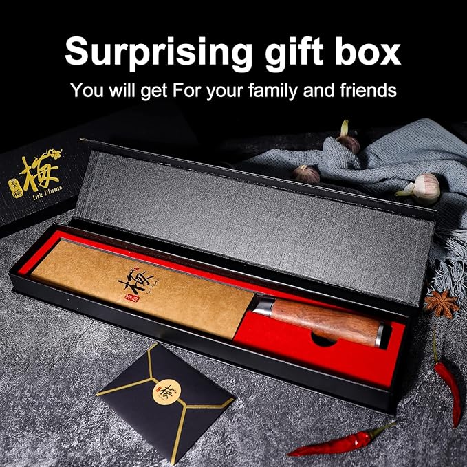 Santoku Knife 7 Inch,High Carbon Steel Ultra Sharp Asian Chef Knife with Brazilian Rosewood Handle and Gift Box for Family & Restaurant