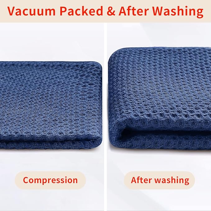 Homaxy 100% Cotton Waffle Weave Kitchen Dish Cloths, Ultra Soft Absorbent Quick Drying Dish Towels, 12 x 12 Inches, 18-Pack, Navy Blue