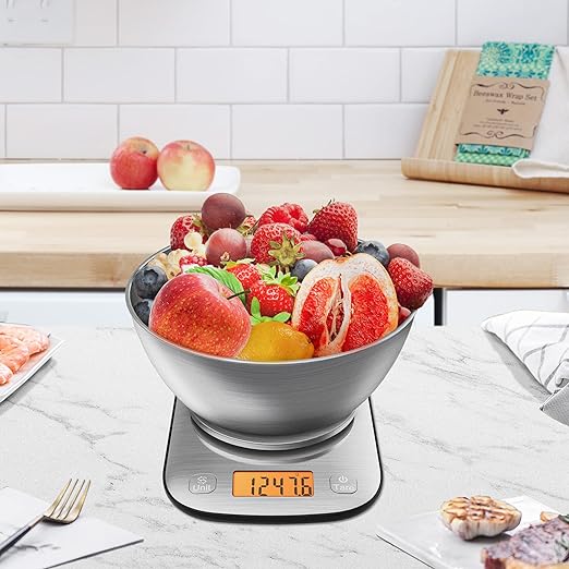 Food Kitchen Scale Digital Weight Grams and Oz with IPX6 Waterproof,Professional Stainless Steel Digital Kitchen Food Scale 11lb/0.01oz with Bowl for Weight Loss Dieting Baking Cooking