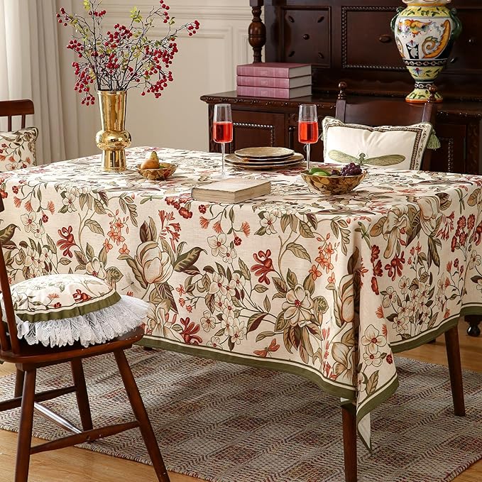 ISAENNE Designer Bohemian Linen Small Square Table Cloth,Colorful Floral Pattern Tablecloth,Wrinkle Resistant Decorative Tablecloths for Dining Thanksgiving Kitchen Party,55"*55"-Grace A