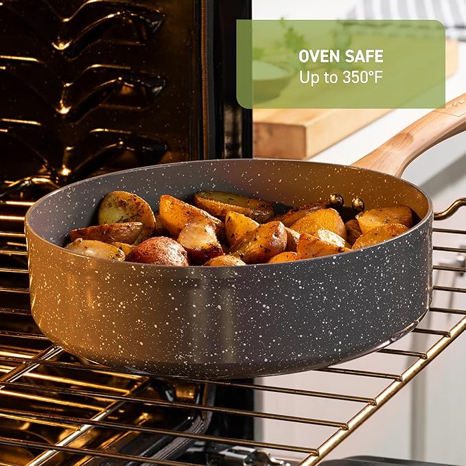 T-fal Revive Ceramic Nonstick Frying Pan with Lid, 6 Qt, Oven Safe to 350ยฐF Cookware, Skillet Pots and Pans, Grey Granite