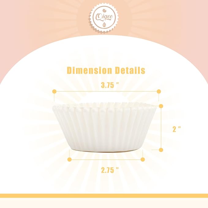 qiqee 300 Count Jumbo Cupcake Liners White Muffin Liners Food Grade Baking Cups Paper No Smells（Large Size）