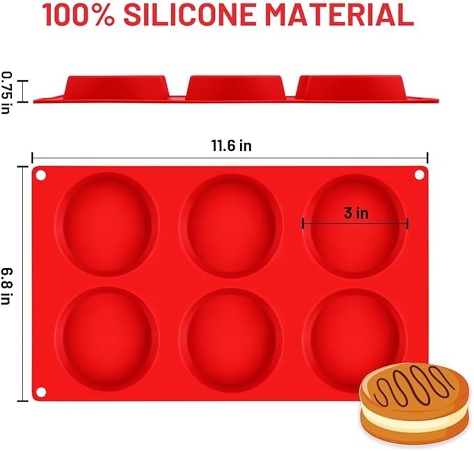 CAKETIME Muffin Top Pan, Silicone Egg Molds for Breakfast Sandwiches 3 Inch Round Silicone Baking Molds for Baking English Muffins, Whoopie Pies, Corn Bread, Egg Bites, Tarts 3 Pack