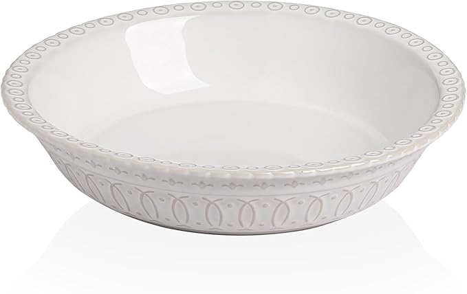 Sweejar Ceramic Pie Pan for Baking,Round Baking Dish Pan for Dinner 10 Inches, Pie Dish Non-Stick Pie Plate for Quiche, Tart, Cake, Pumpkin Pie, Pot Pies (White)