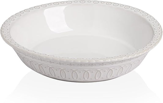 Sweejar Ceramic Pie Pan for Baking,Round Baking Dish Pan for Dinner 10 Inches, Pie Dish Non-Stick Pie Plate for Quiche, Tart, Cake, Pumpkin Pie, Pot Pies (White)
