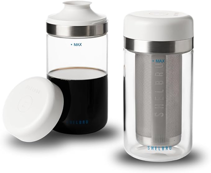 Cold Brew Coffee Maker Set (Brewer & Carafe), Up to 12 Servings of Concentrate, Reusable Stainless Steel Dual Filter, Durable Borosilicate Glass & Spill-Proof Pouring Spout, 16.9 fl oz / 500ml