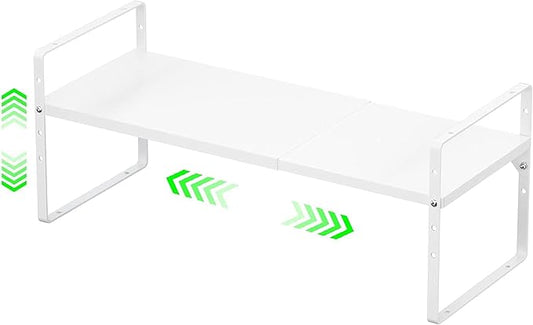 Expandable Kitchen Cabinet Storage Shelf, Stackable Metal Pantry Storage Shelves Organizer, Adjustable Height Counter Spice Rack for Kitchen Cabinet, Countertop, Pantry and Office
