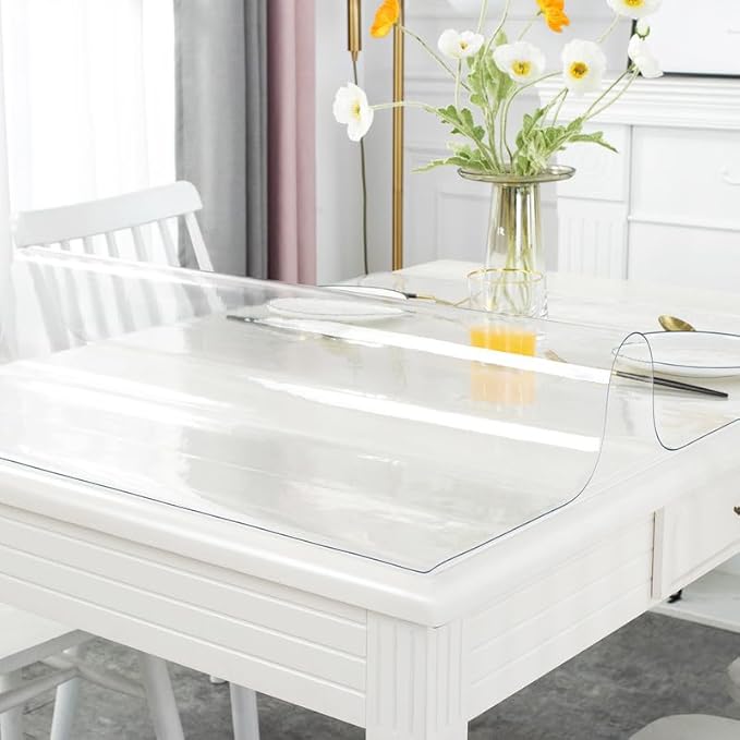 Warmstar Clear Table Cover Protector 48 x 96 Inch,1.5mm Thick Plastic Table Cover Rectangle,PVC Clear Table Protector,Desk Protector Mat for Kitchen, Dresser, Writing Desk，Dining Room Table