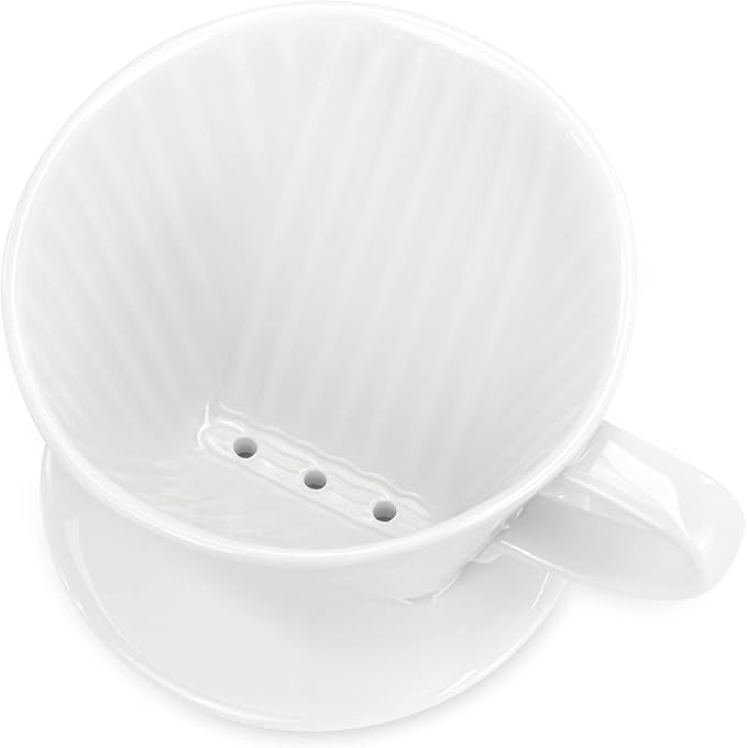 Pour Over Coffee Dripper with 60PCS Paper Filter, Ceramic Pour Over Coffee Maker with 3 Holes Flat Bottom, Porcelain Slow Filter Cone for Travel, Camping, Office, Home, Coffee Maker Brew