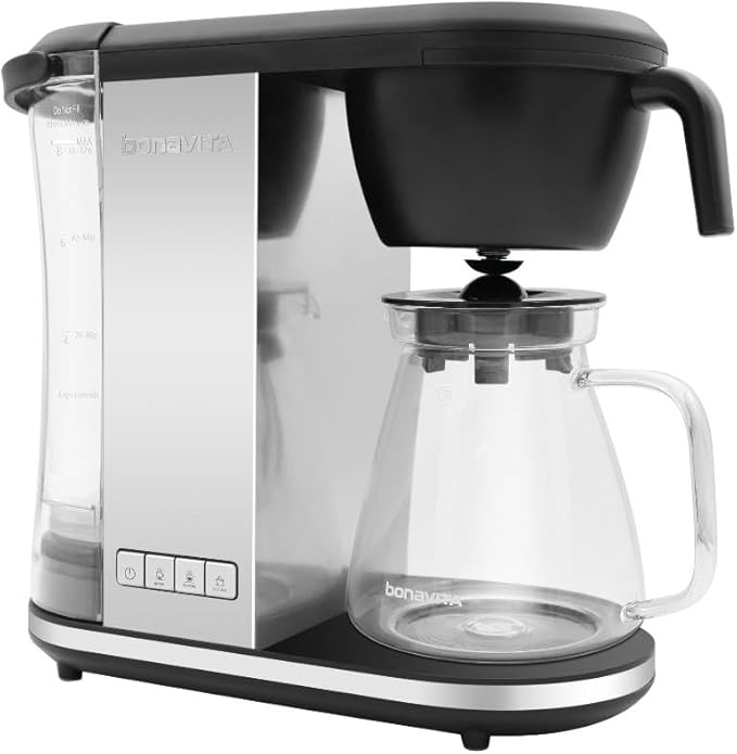 Bonavita Enthusiast 8 Cup Drip Coffee Brewer, Pour Over, SCA Certified Coffee Machine with Glass Carafe, Stainless Steel Panel, Removable Reservoir