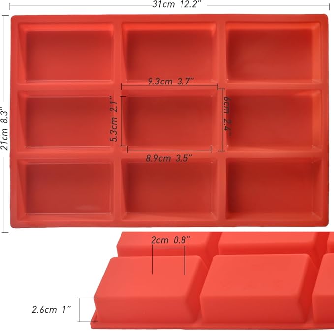 Silicone Mini Loaf Pan, Non-Stick Bread Pan, 9 Cavity Baking Mold for Loaf Cake, Bread, Meatloaf, Pack of 2
