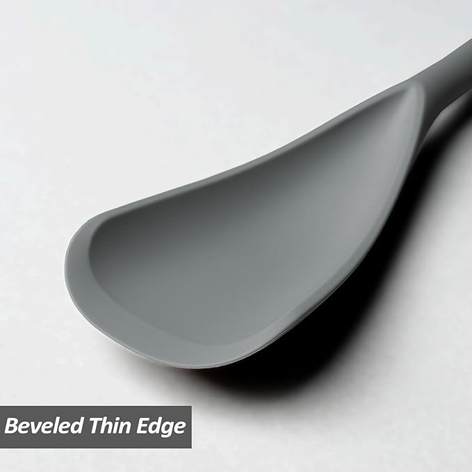 Silicone Spatula Spoon, Great for Both Cooking and Serving Durable BPA-Free Matte Black Silicone, Seamless Design, Safe for Nonstick Cooking Surfaces, 2-Pcs, Gray