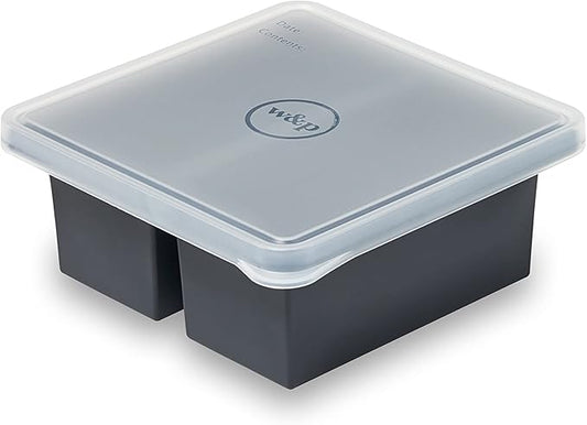 W&P Cup Cubes Silicone Freezer Tray with Lid, Charcoal, Makes 2 Perfect 2-Cup Portions, Freeze & Store Soup, Broth, Sauce, Leftovers, Dishwasher Safe