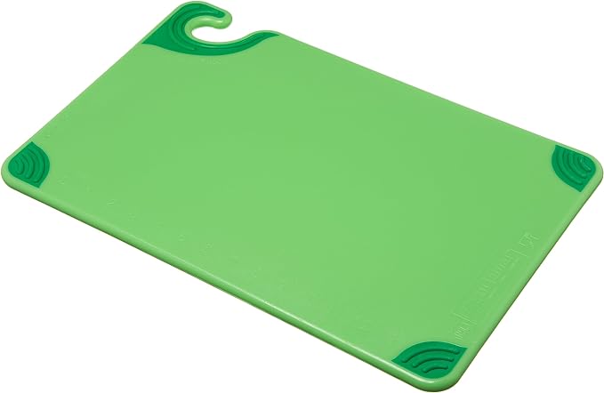 San Jamar Saf-T-Grip Plastic Cutting Board with Safety Hook, 12" x 18" x 0.5", Green, (Pack of 6)