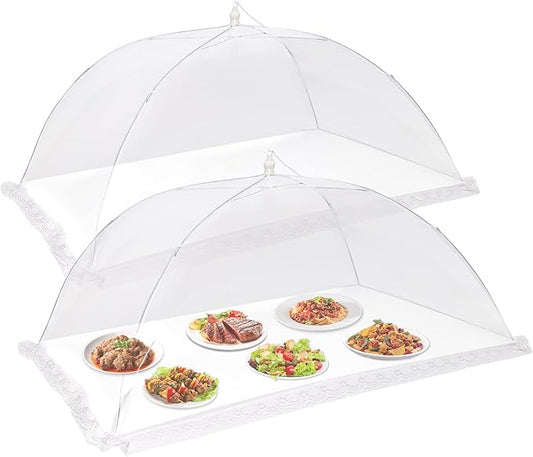 2 PCS Extra Large Food Covers Nets for Outside（40"X24"）umbrella Mesh Screen Covers for Outside Pop-Up Mesh Reusable and Collapsible Food Nets for Parties Picnics Outdoor BBQS…