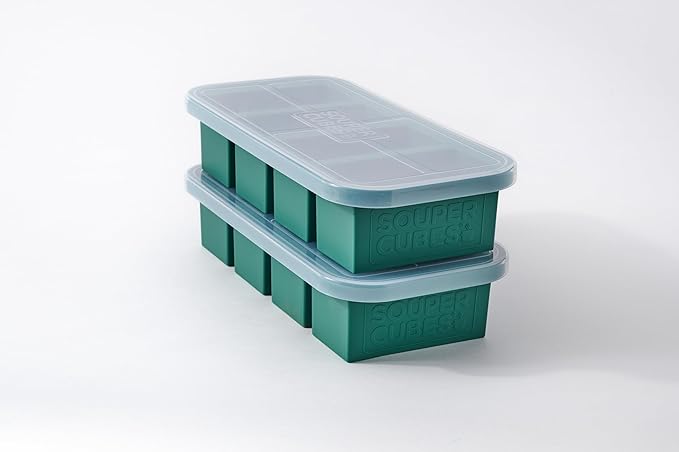 Souper Cubes 1 Cup Silicone Freezer Tray with Lids, Perfect for Storing Broth, Leftovers, Rice, Sauce and More, Silicone Soup Freezer Molds for Meal Prepping - Kale - 2-Pack
