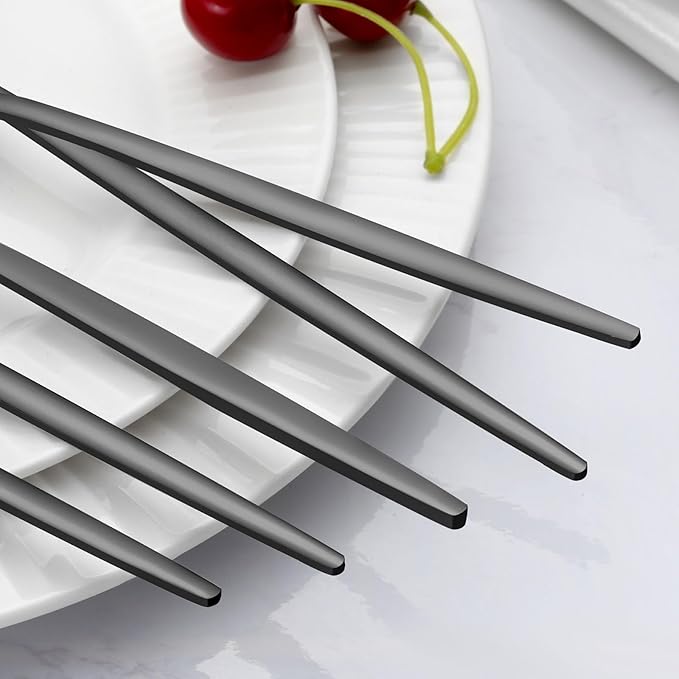 Pleafind 36-Pcs Matte Black Dinner Spoons, 8.3 inch Round Head Spoons, Stainless Steel, Dishwasher Safe