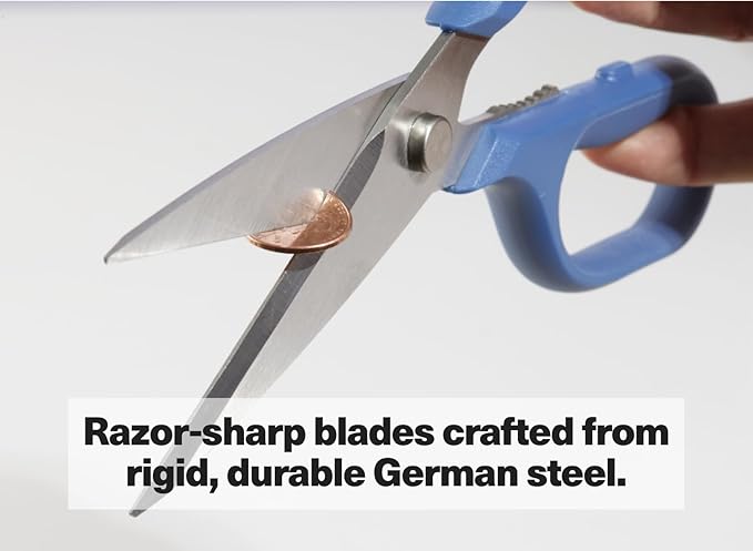 Misen Heavy Duty Kitchen Shears - Comfortable Ambidextrous Scissors for Meat, Poultry, Herbs & More - Easy to Clean - German Stainless Steel - Small | Blue