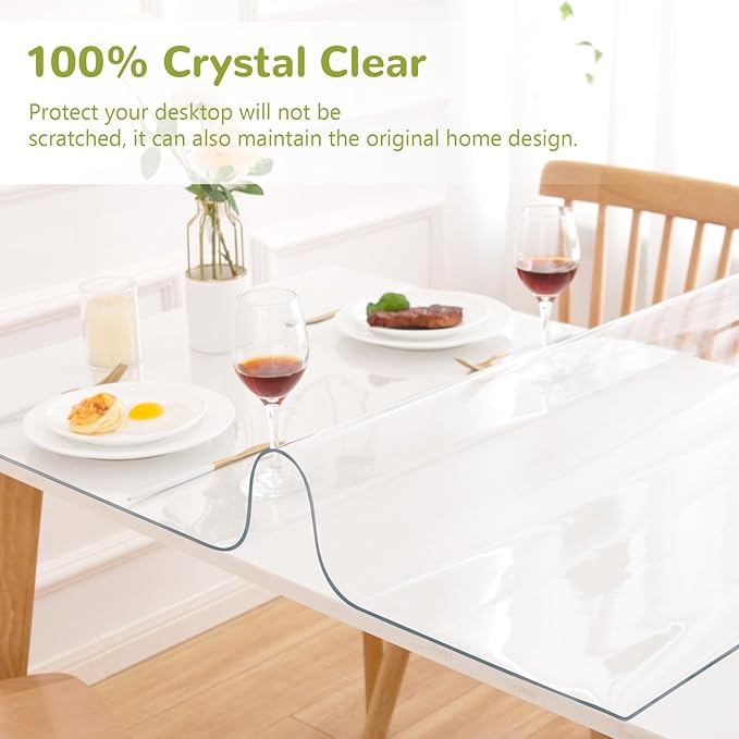 44 x 120 Inch Clear Table Cover Protector, Clear Table Protector for Dining Room Table, 1.5mm Plastic Table Cover, Waterproof Table Pad for Kitchen, Office