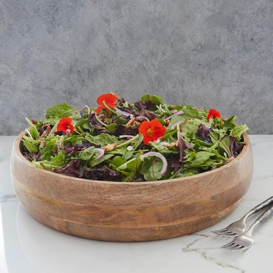 Oversized Salad Bowl, 19" Wide, Big Serving Dish for Pasta, Cut Fruit, Party, Catering, Wedding, Restaurant, Kitchen Countertop Fruit Bowl, Farmhouse Style, Mango Wood