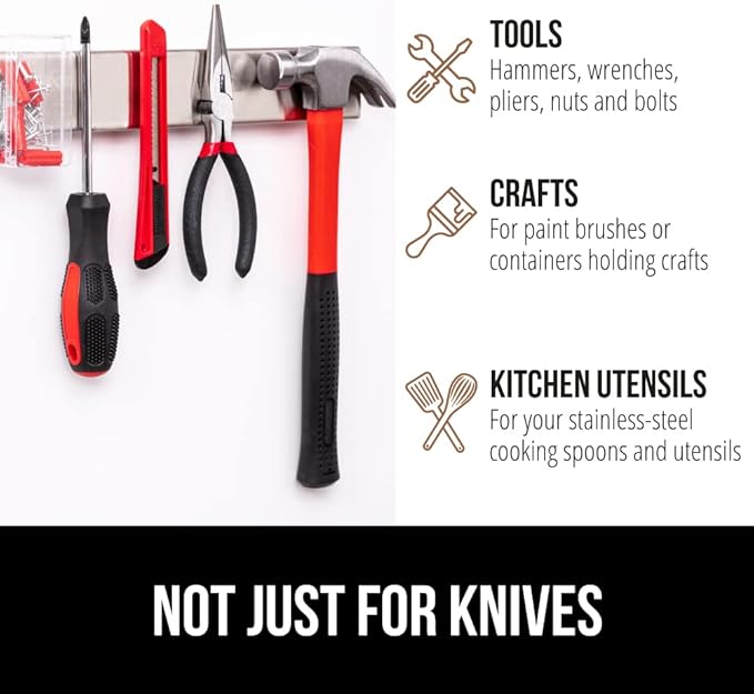 GORILLA GRIP Stainless Steel Magnetic Knife Holder for Wall, 14 Inch, Multi-Purpose Magnet Bar for Knives, Tools, Art Supplies, Heavy Duty Strip Holds Up to 6 lbs, Kitchen Organizer, Drilling Required